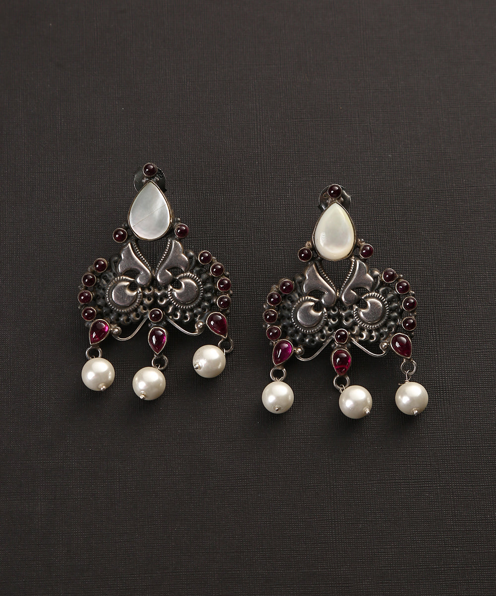 22K Silver Plated Jhumka Cz Stone Pearl Earrings Indian 2.5